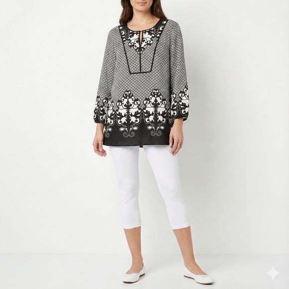 CHICO’S Easy Care Poly Geometric Print Tunic Top Sz 16 - Picture 1 of 12